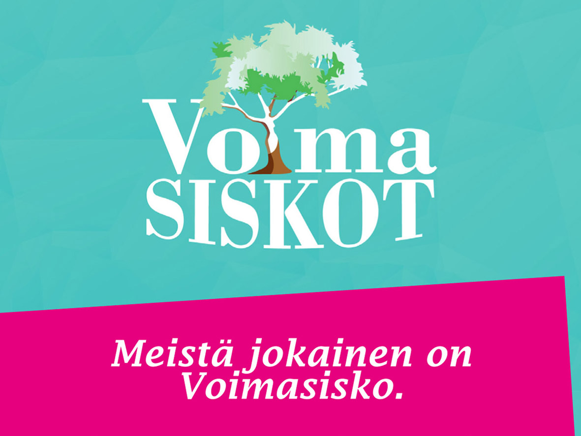 Voimasiskojen visuaalista ilmettä: puu, ja teksti 